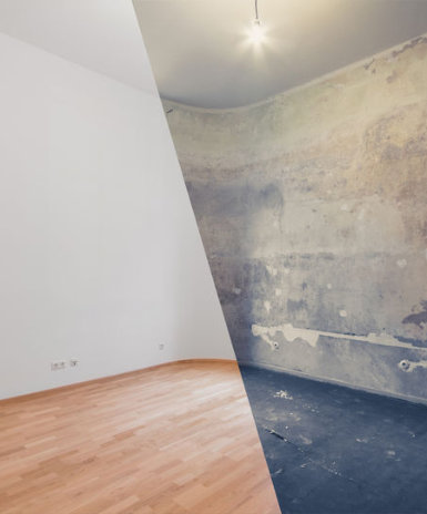 renovation  before and after  - empty apartment room, new and old,